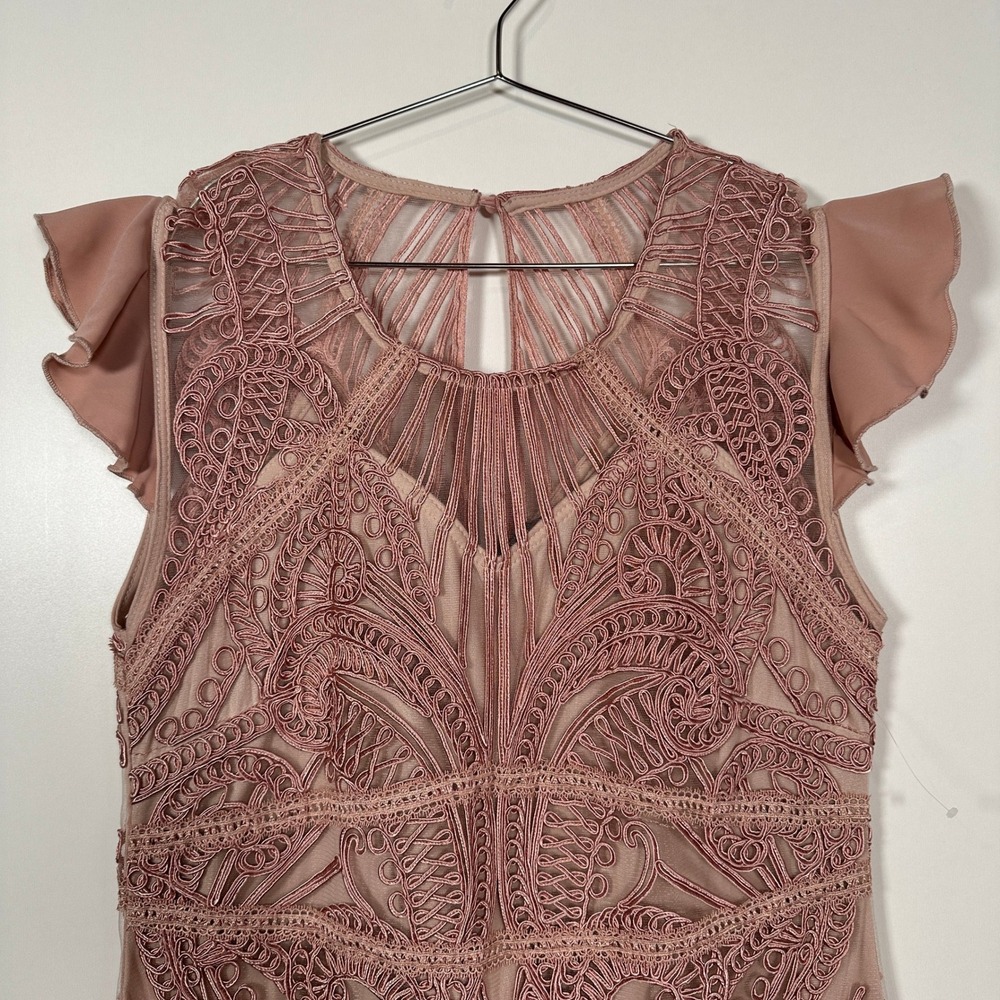 Pink Lace Mother of the Bride Angeleye Soutache Flutter Sleeve Dress Womens 10 - Picture 2 of 9